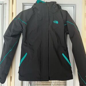 The North Face black/teal trim hooded warm lined jacket.detachable lining, XS